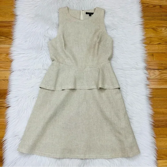 Banana Republic Linen Cotton Peplum Dress Oatmeal Color Size 10 - Picture 3 of 12
